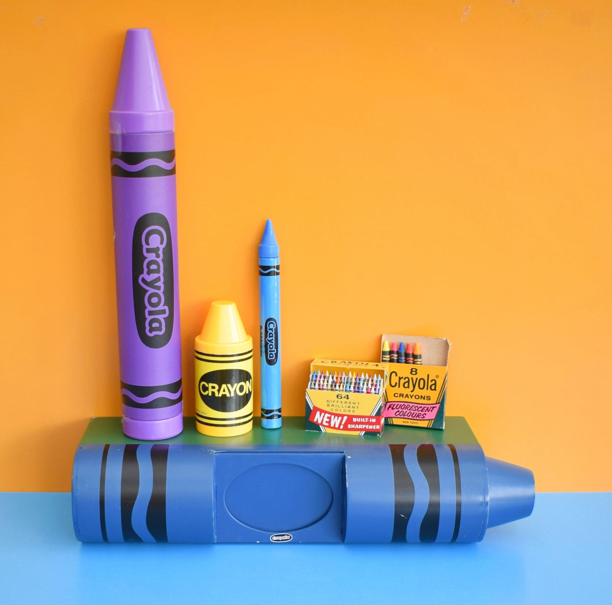 Vintage 1990s Crayon Shelf - Pop Art - USA - Red Or Blue Crayola by Vintage