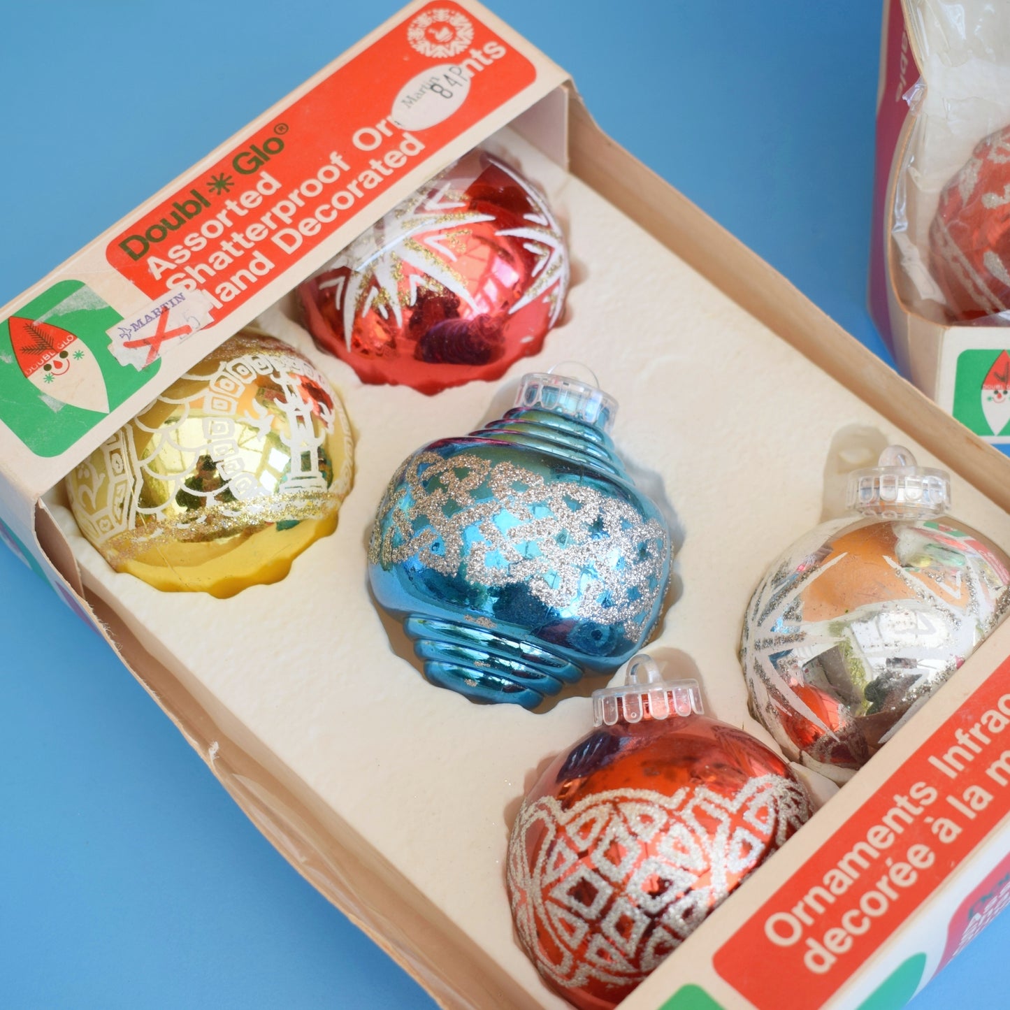 Vintage 1970s Christmas Baubles - Shatterproof Doubl Glo - Boxed