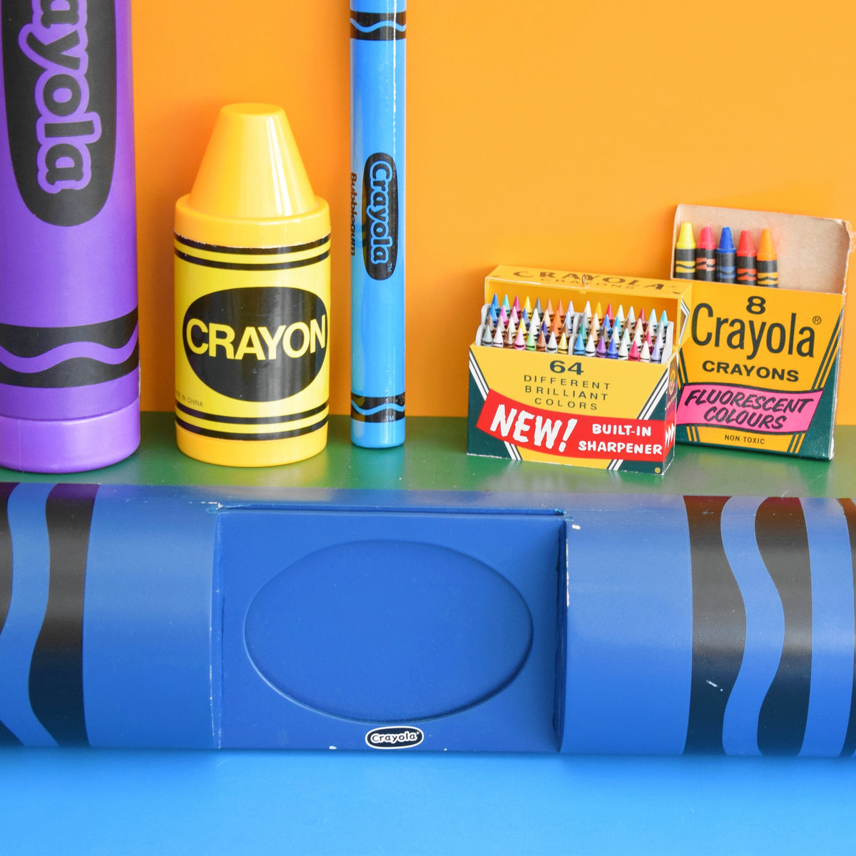 Vintage 1990s Crayon Shelf - Pop Art - USA - Red Or Blue Crayola by Vintage