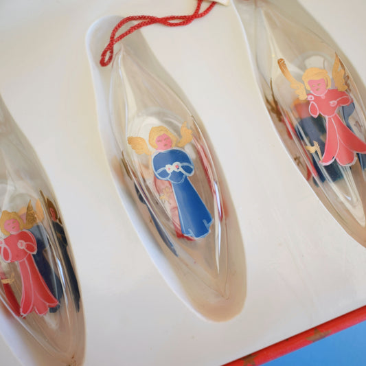 Vintage 1980s Fine Glass Droplet Christmas Baubles - Hand Painted Angels
