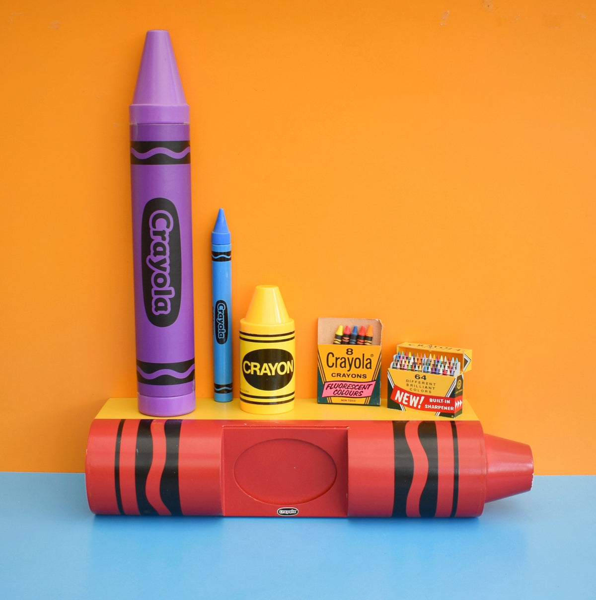Vintage 1990s Crayon Shelf - Pop Art - USA - Red Or Blue Crayola by Vintage
