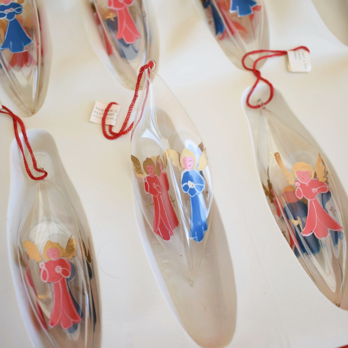Vintage 1980s Fine Glass Droplet Christmas Baubles - Hand Painted Angels