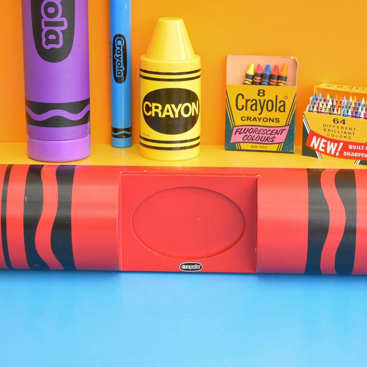 Vintage 1990s Crayon Shelf - Pop Art - USA - Red Or Blue Crayola by Vintage