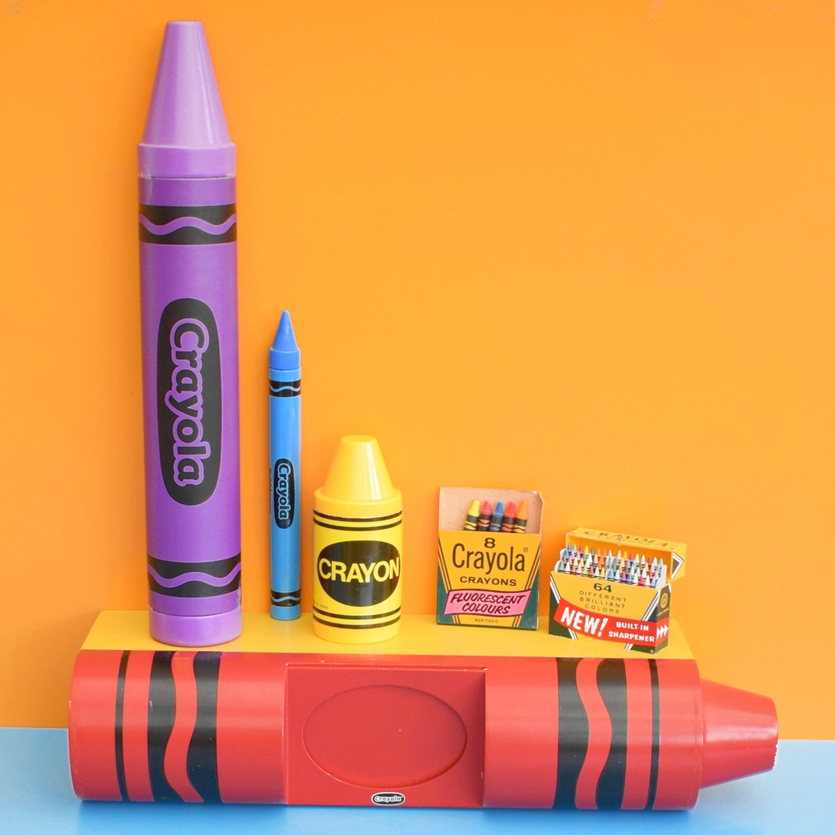Vintage 1990s Crayon Shelf - Pop Art - USA - Red Or Blue Crayola by Vintage