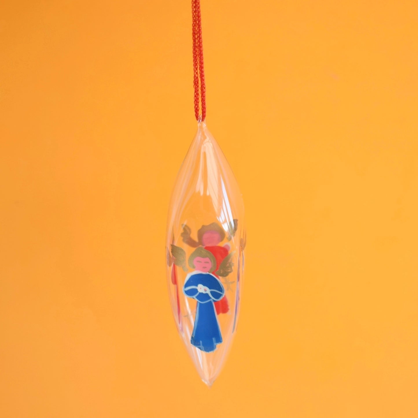 Vintage 1980s Fine Glass Droplet Christmas Baubles - Hand Painted Angels