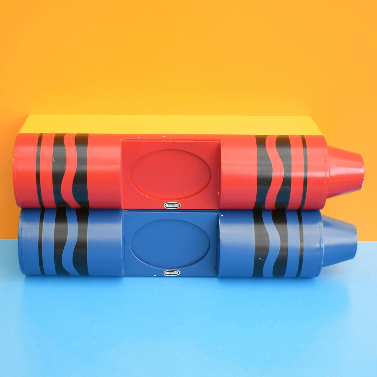 Vintage 1990s Crayon Shelf - Pop Art - USA - Red Or Blue Crayola by Vintage