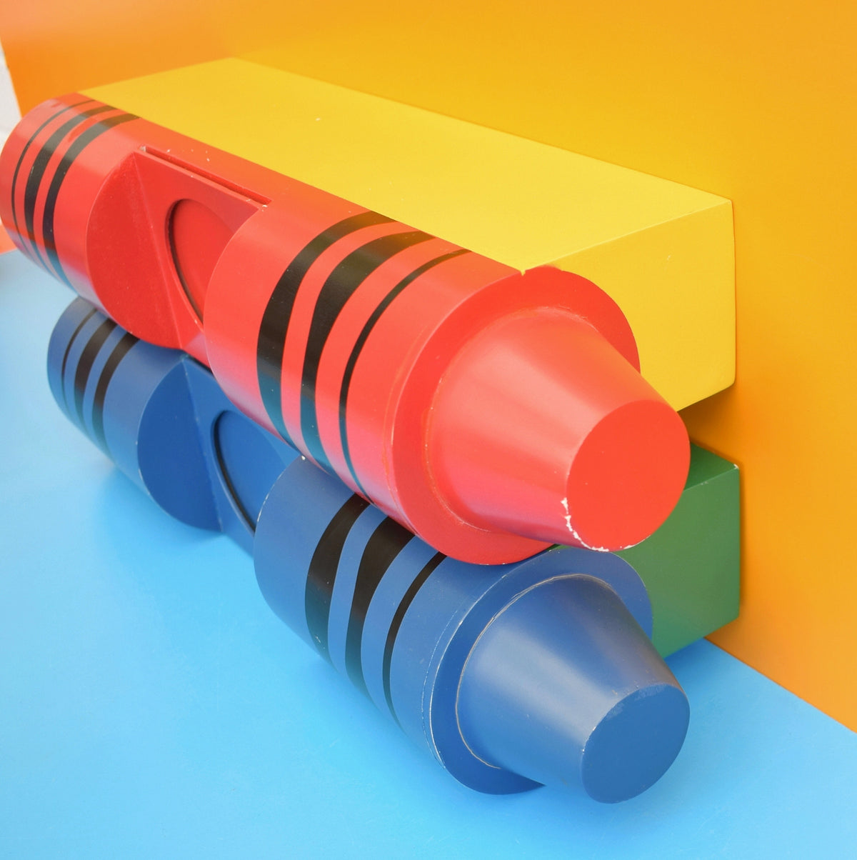 Vintage 1990s Crayon Shelf - Pop Art - USA - Red Or Blue Crayola by Vintage
