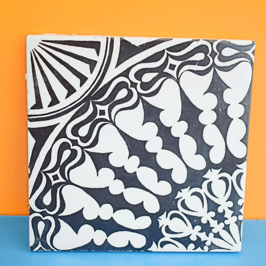 Vintage 1970s Used Tiles-  Blue & Red / Black & White