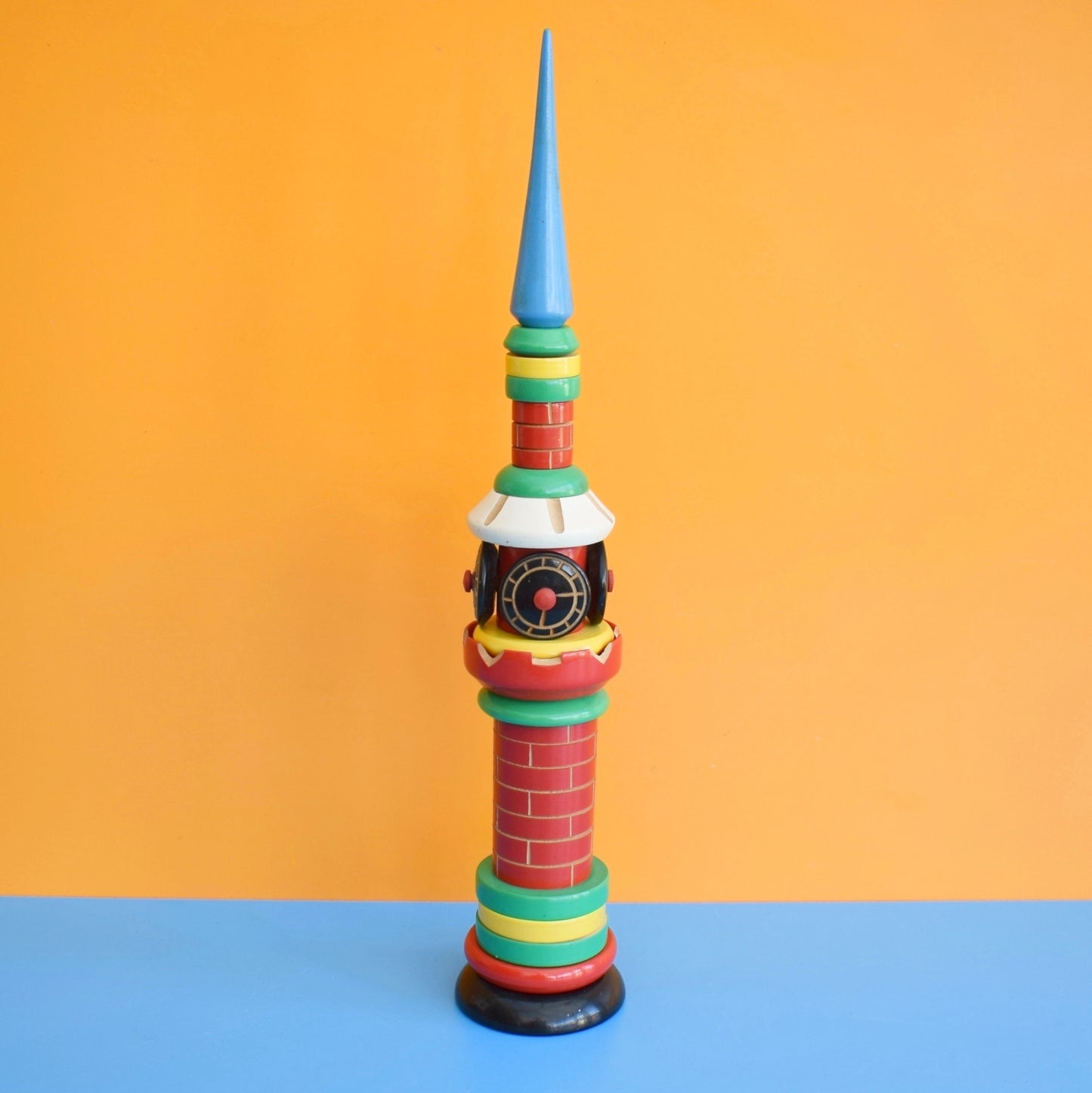 Vintage 1970s Wooden Stacking Russian Clock Tower - Large Ornament