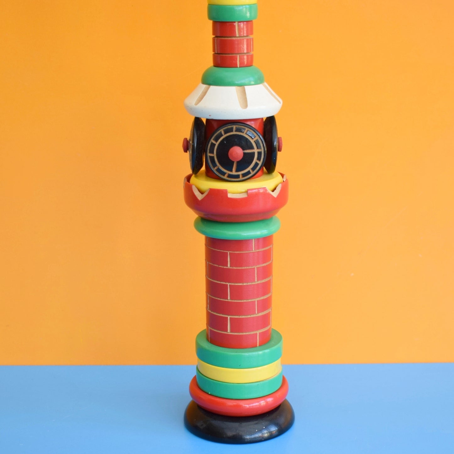 Vintage 1970s Wooden Stacking Russian Clock Tower - Large Ornament