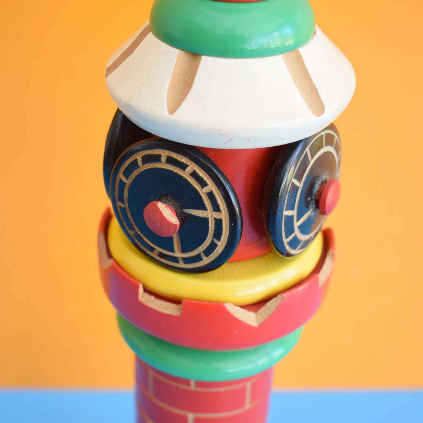 Vintage 1970s Wooden Stacking Russian Clock Tower - Large Ornament