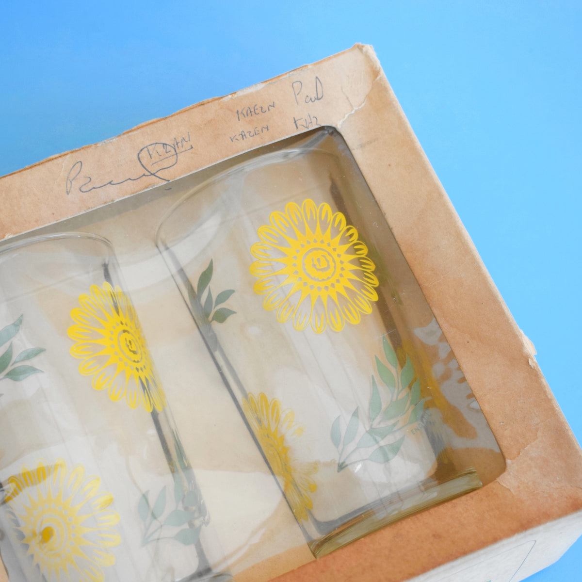 Vintage 1960s Set of Coolers Glasses - Ravenhead - Boxed - Sunflowers by Vintage