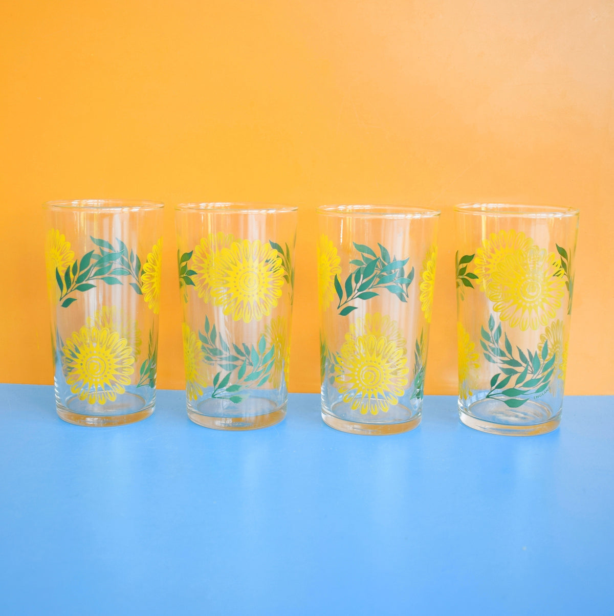 Vintage 1960s Set of Coolers Glasses - Ravenhead - Boxed - Sunflowers by Vintage