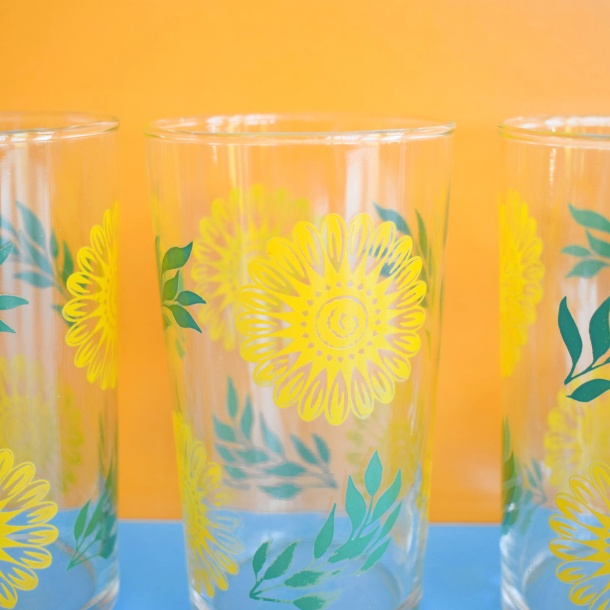 Vintage 1960s Set of Coolers Glasses - Ravenhead - Boxed - Sunflowers by Vintage