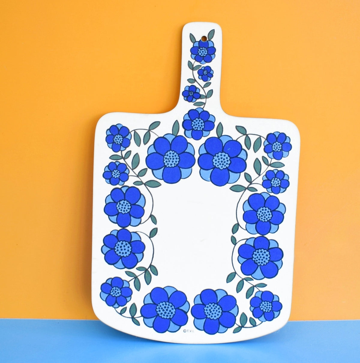 Vintage 1960s Flower Taunton Vale Chopping Board - Blue by Vintage