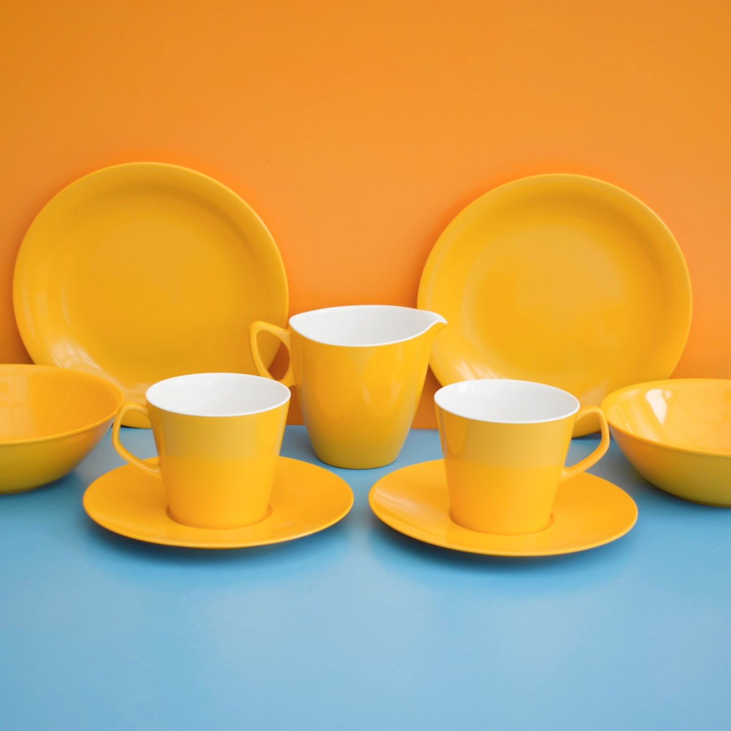 Vintage 1970s Melamine Plastic - Eggy Yellow Set