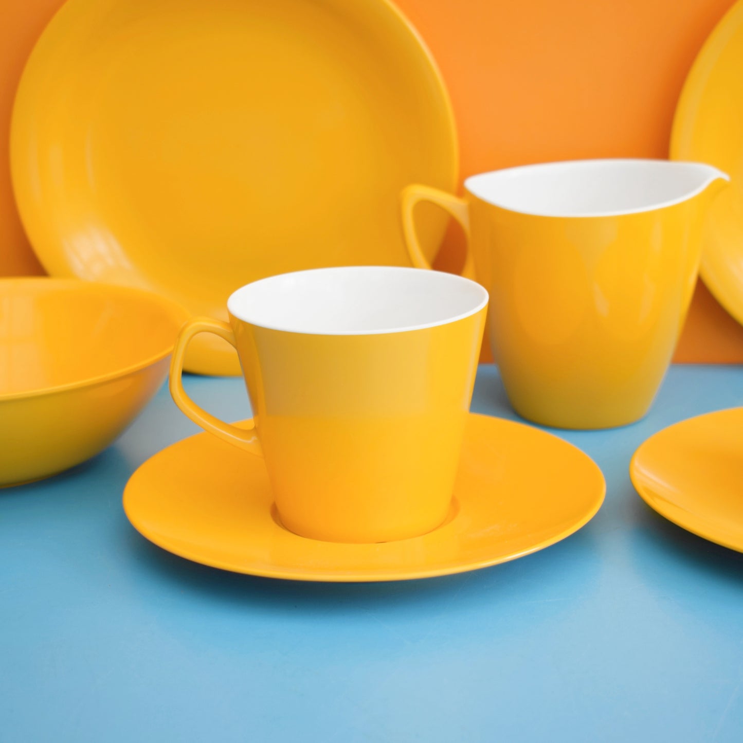 Vintage 1970s Melamine Plastic - Eggy Yellow Set