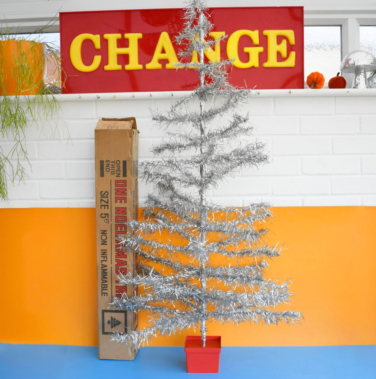 Vintage 1960s Tinsel Christmas Tree - Boxed - 5ft Silver by Pineapple Retro