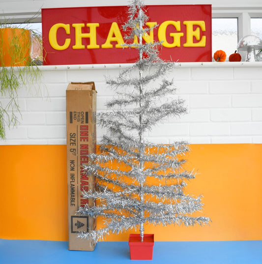 Vintage 1960s Tinsel Christmas Tree - Boxed - 5ft Silver by Pineapple Retro
