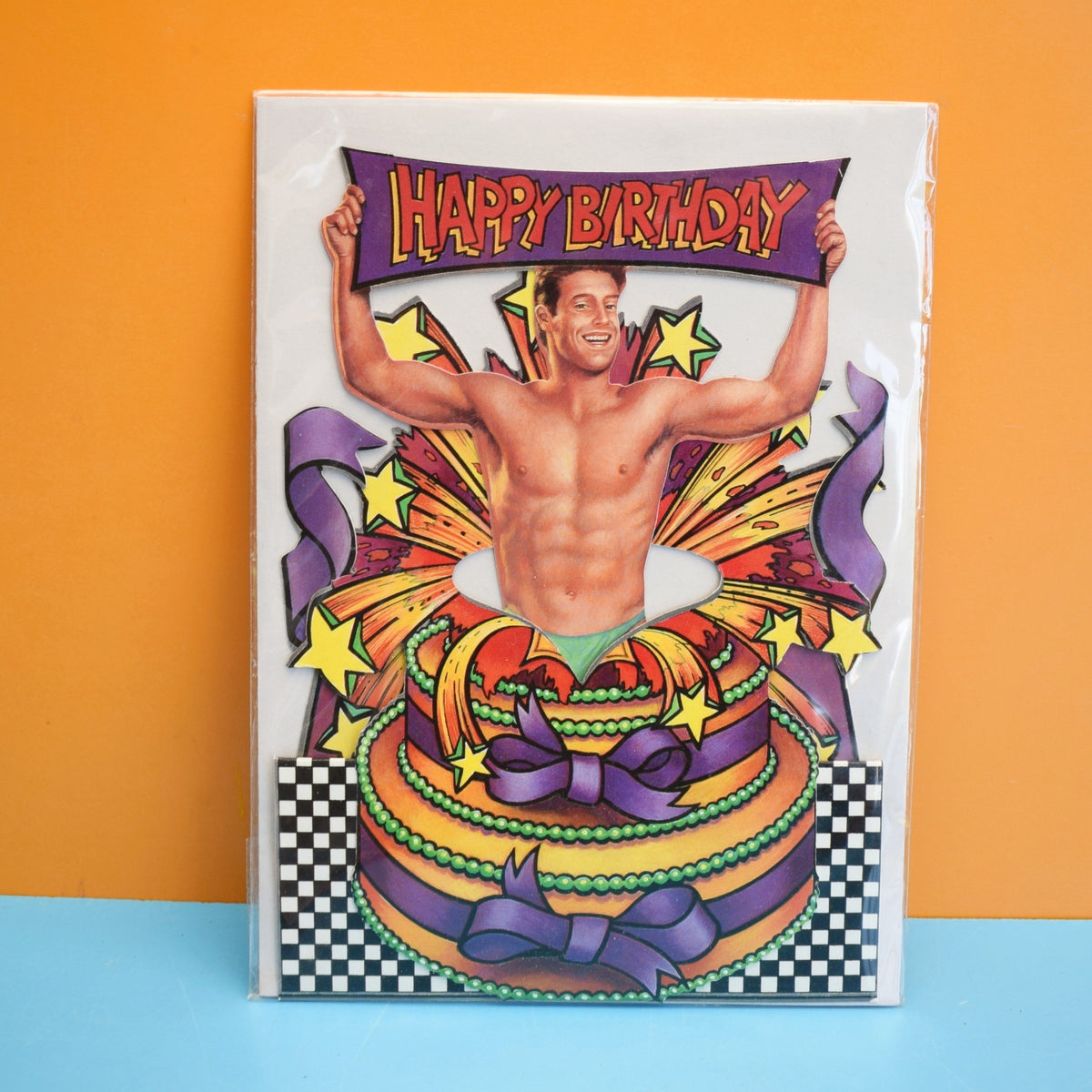 Vintage 1990s Greeting Card - Standing Notations - Happy Birthday - Half Naked Man by Pineapple retro