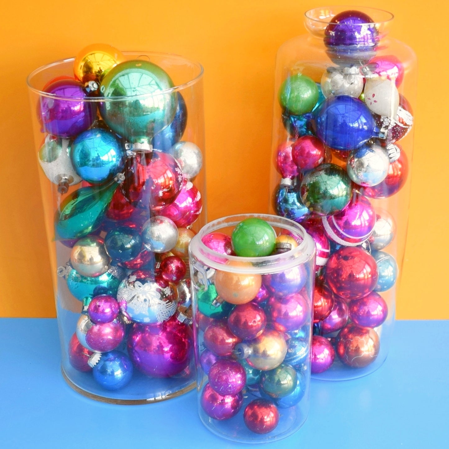 Vintage 1970s / 60s Mixed Quantity Glass Christmas Baubles - Slight Wear