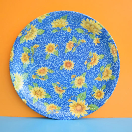 Vintage 1990s Tray - Round Melamine- Sunflowers & Blue