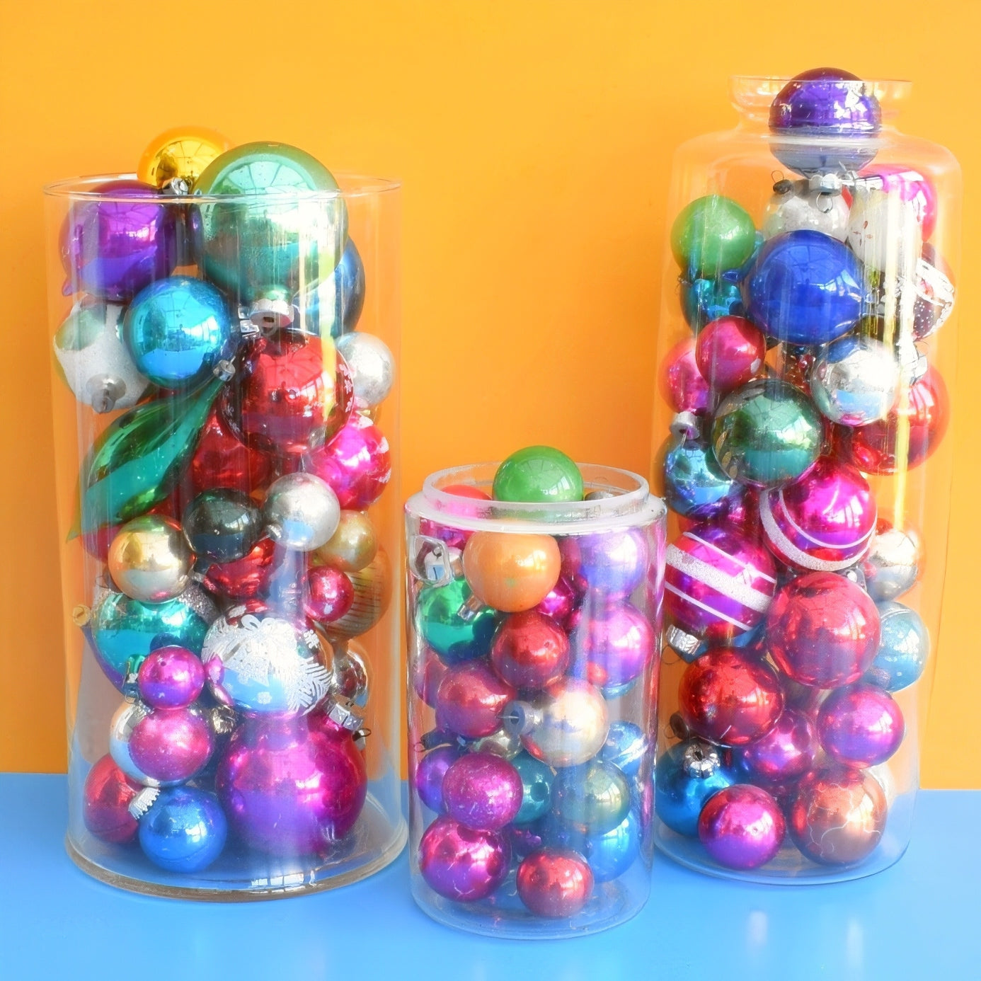 Vintage 1970s / 60s Mixed Quantity Glass Christmas Baubles - Slight Wear