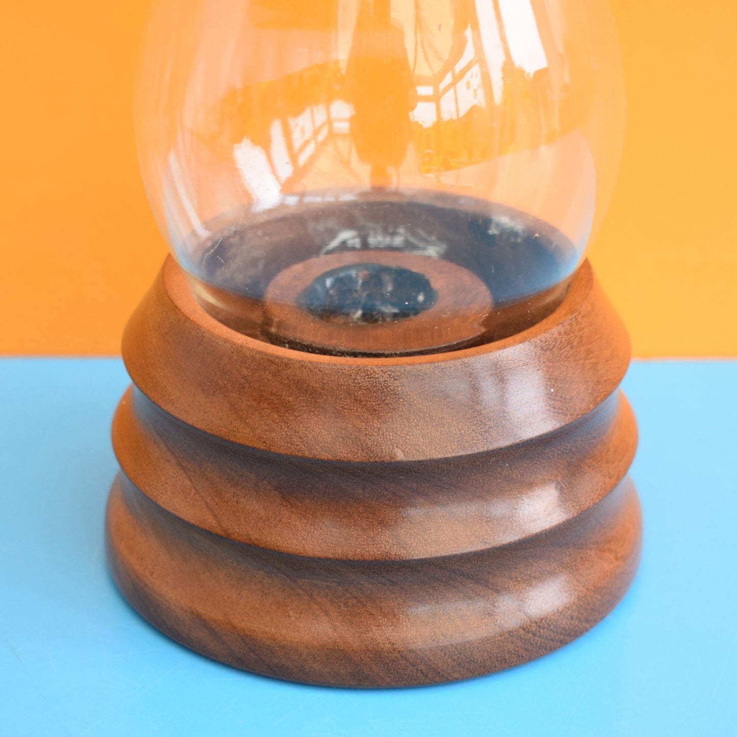 Vintage 1970s Teak & Glass Lantern