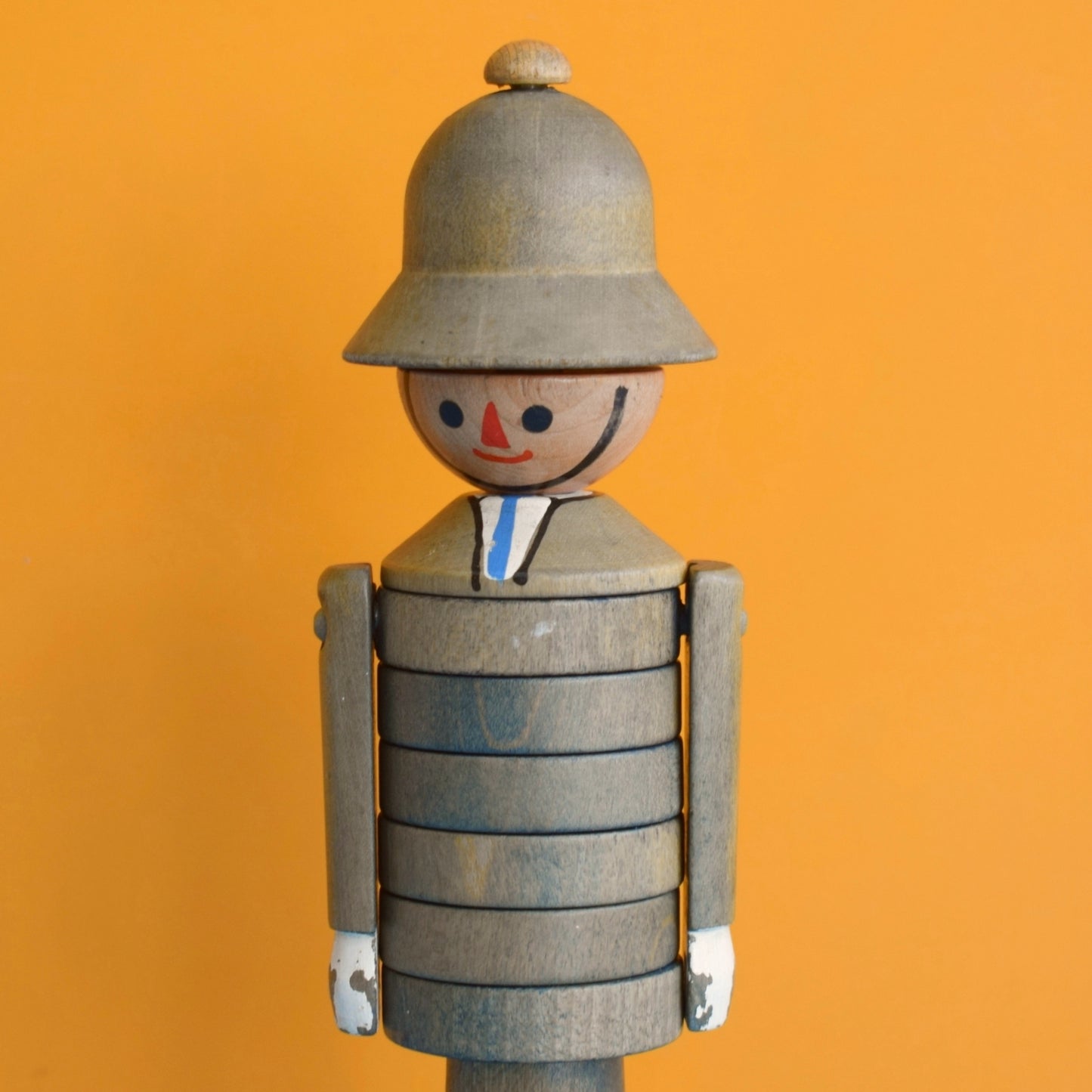 Vintage 1970s Wooden Stacking Police Man - Blue - Czechoslovakia