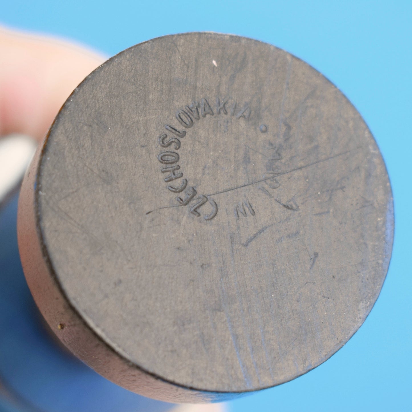 Vintage 1970s Wooden Stacking Police Man - Blue - Czechoslovakia