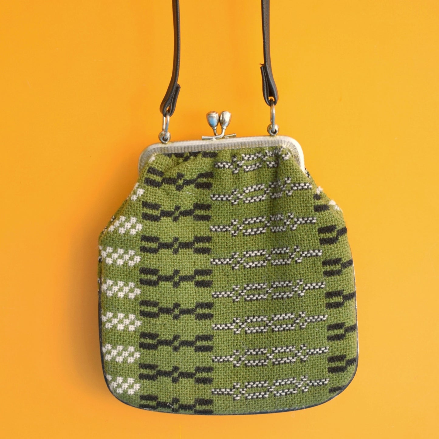 Vintage 1960s Welsh Tapestry Handbag - Green / Black