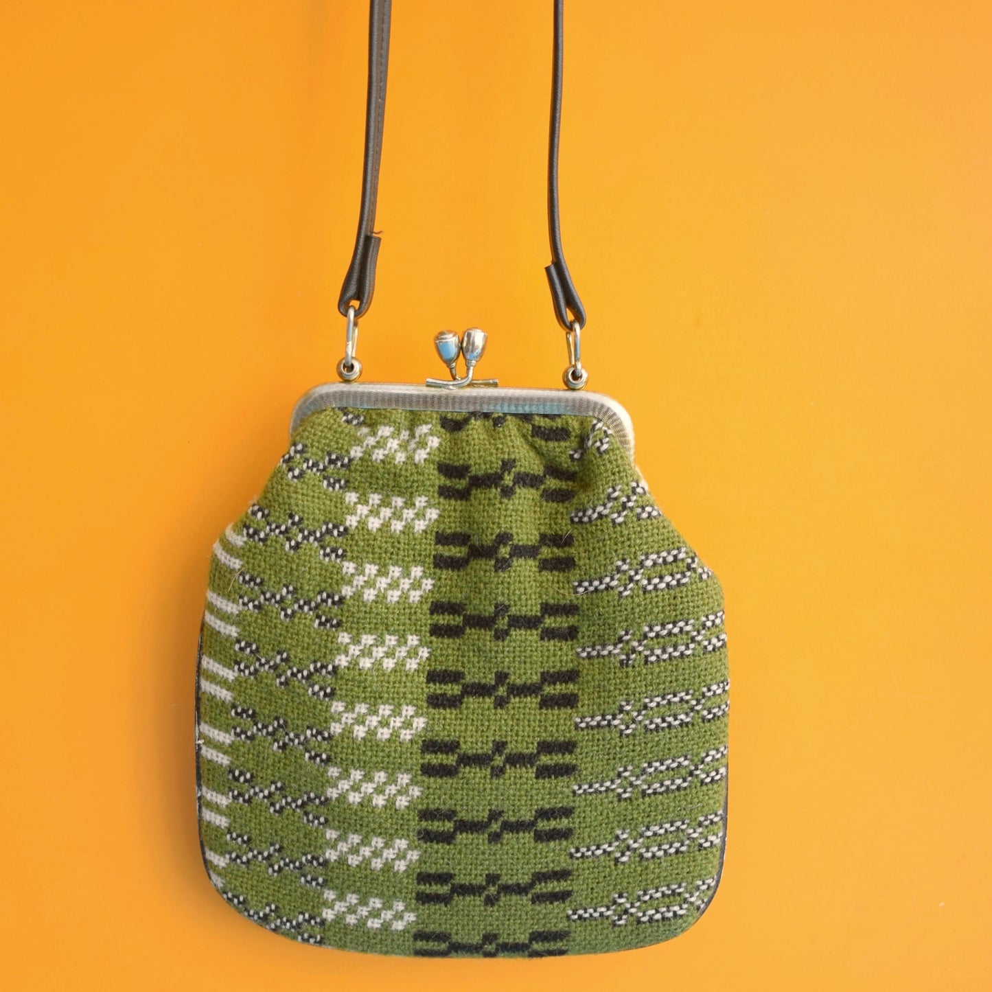 Vintage 1960s Welsh Tapestry Handbag - Green / Black