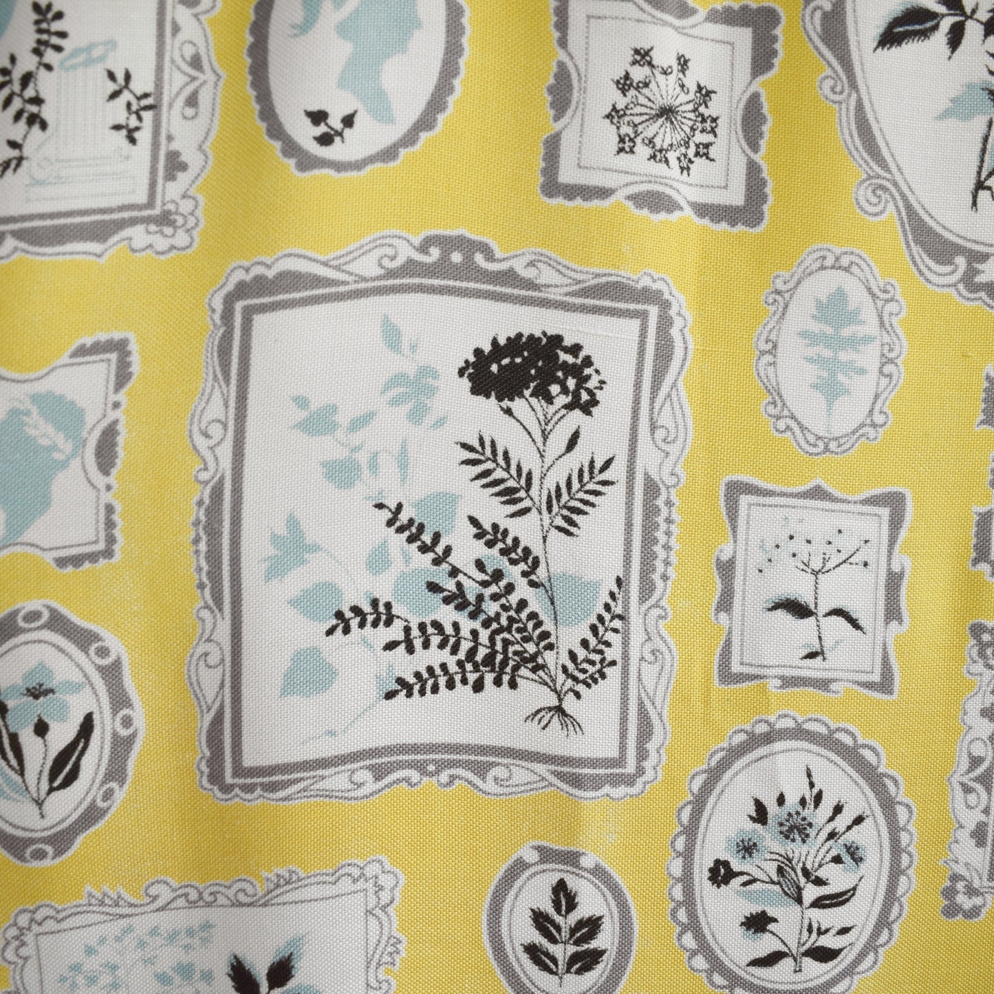 Vintage 1950s Curtains - Rayon Mix - Yellow / Grey Picture Frames