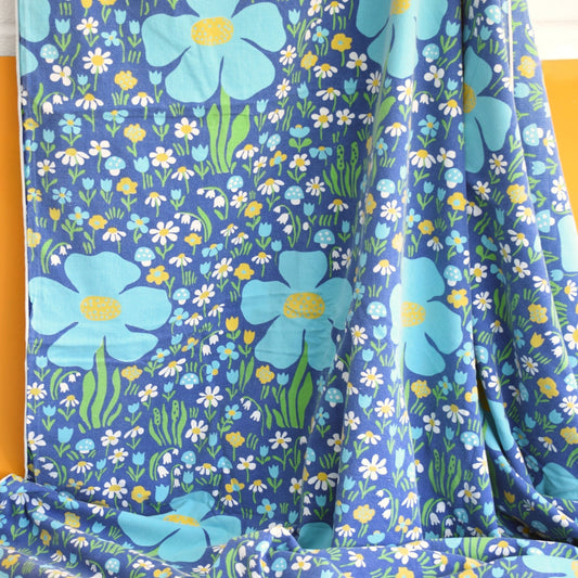 Vintage 1960s Swedish Flower & Toadstool - Single Duvet Cover / Fabric - Blue