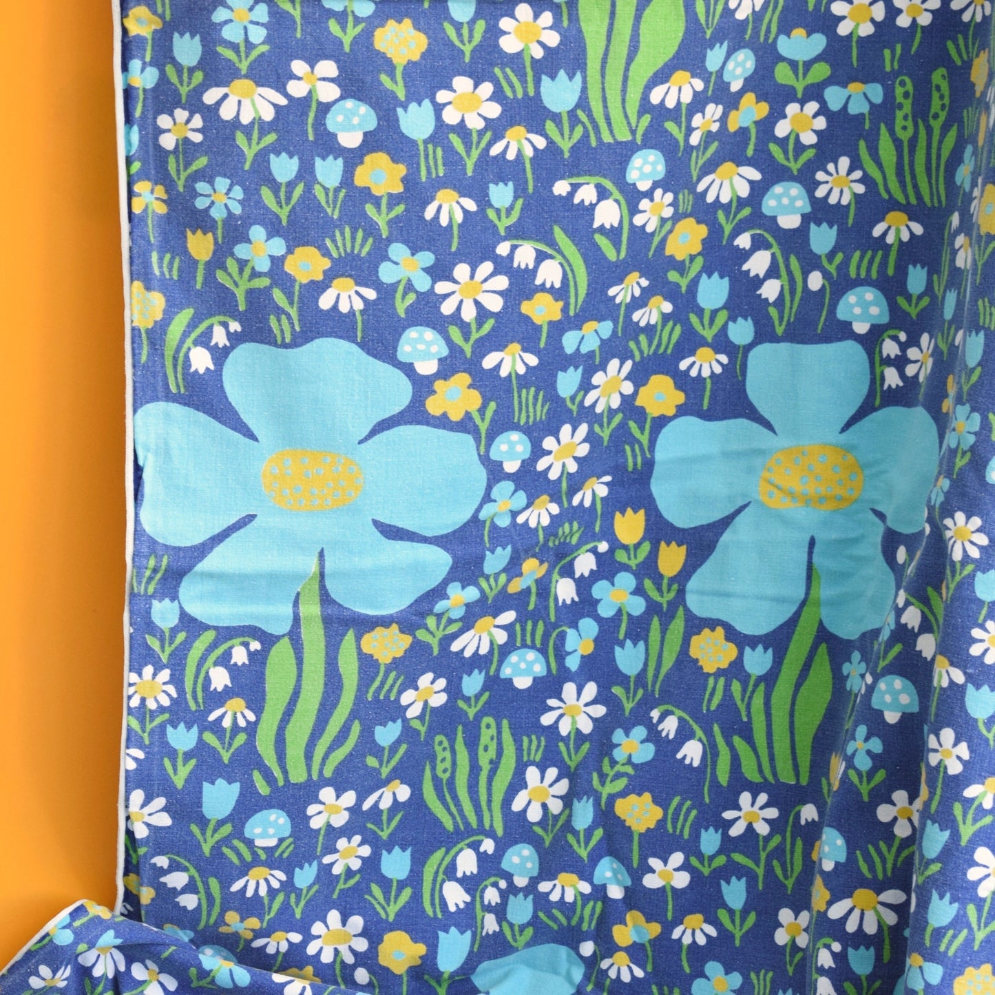 Vintage 1960s Swedish Flower & Toadstool - Single Duvet Cover / Fabric - Blue