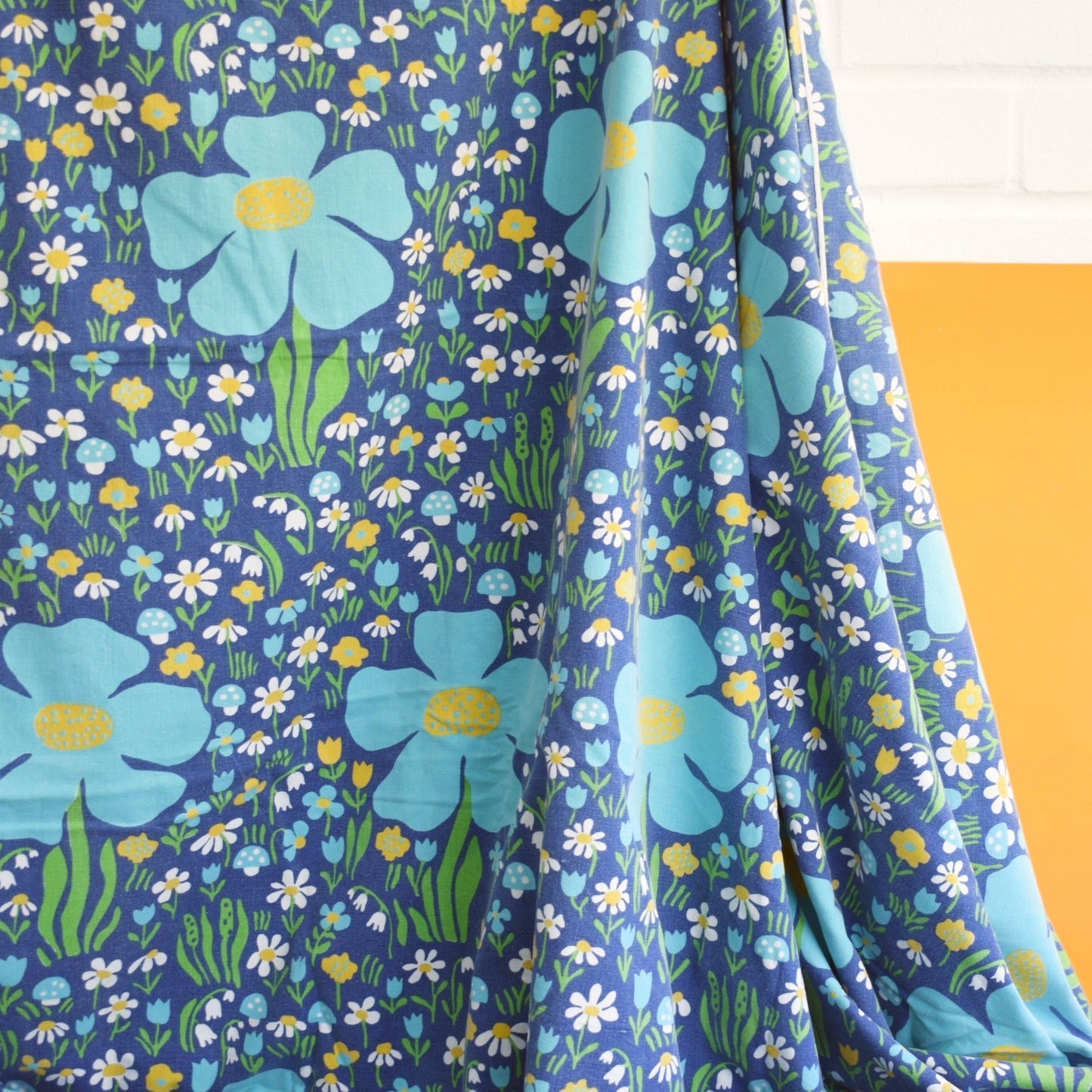Vintage 1960s Swedish Flower & Toadstool - Single Duvet Cover / Fabric - Blue