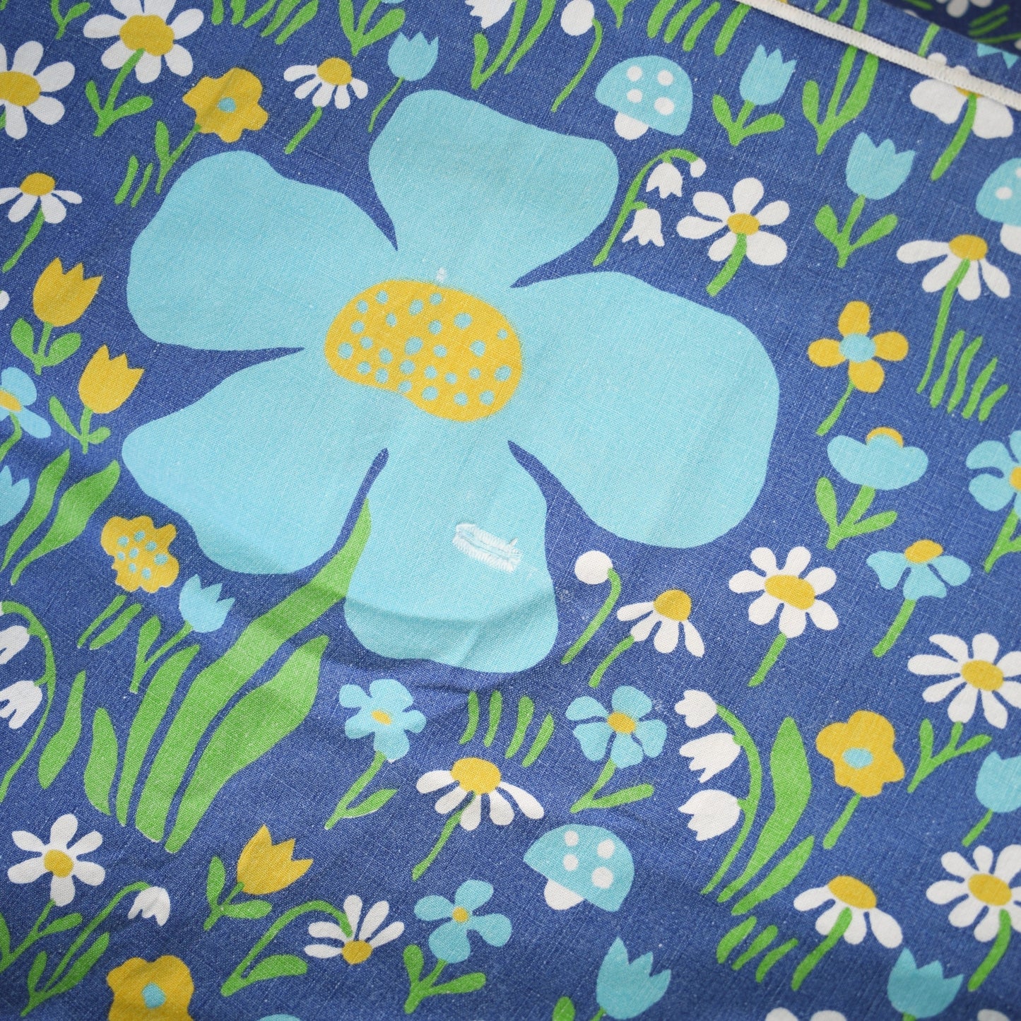 Vintage 1960s Swedish Flower & Toadstool - Single Duvet Cover / Fabric - Blue