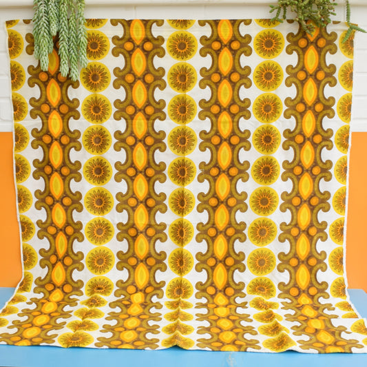Vintage 1960s Curtains - Flower- Yellow, Brown & Orange