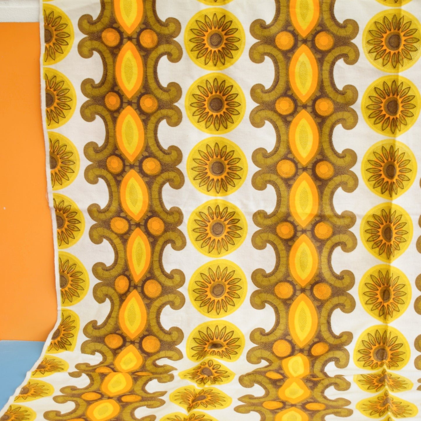 Vintage 1960s Curtains - Flower- Yellow, Brown & Orange