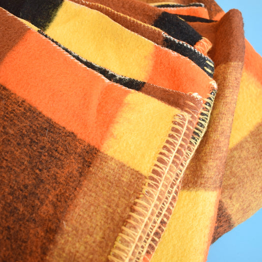 Vintage 1970s Soft Blanket - Orange & Brown