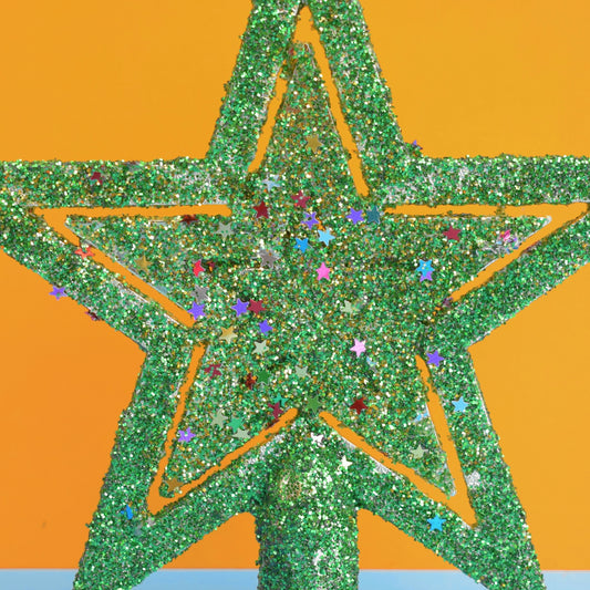Vintage 1980s Glittery Christmas Star / Tree Topper Decoration - Green