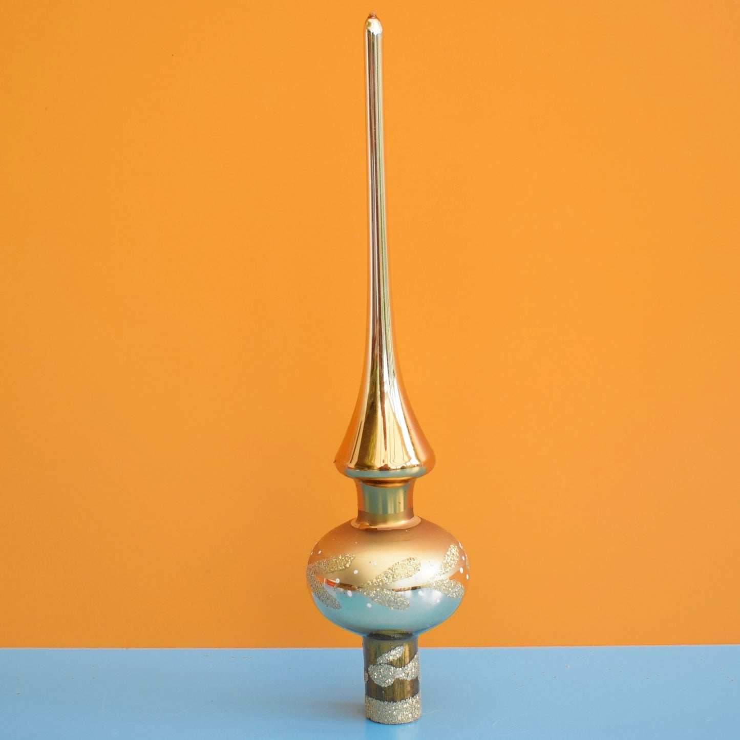 Vintage 1980s Glass Christmas Tree Topper - Boxed- Gold