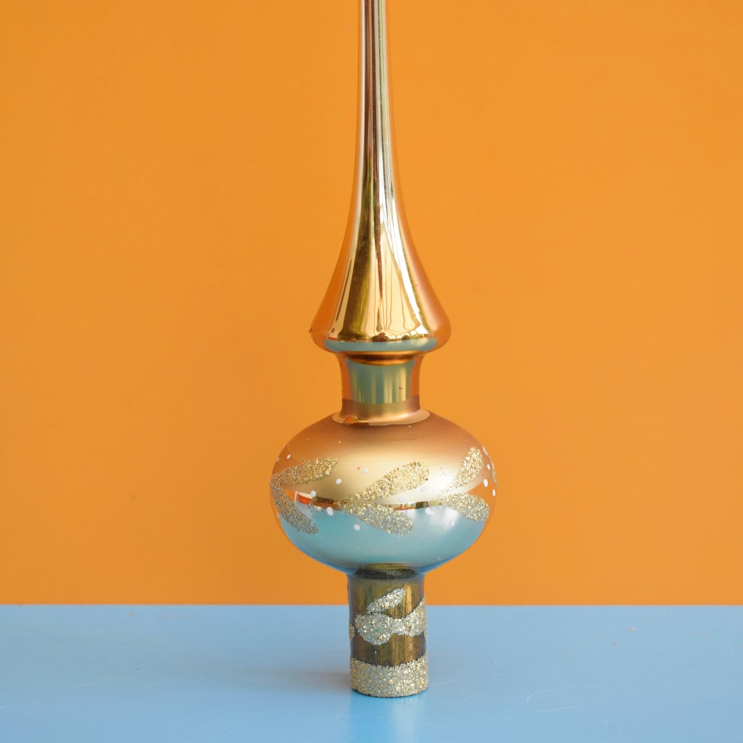 Vintage 1980s Glass Christmas Tree Topper - Boxed- Gold