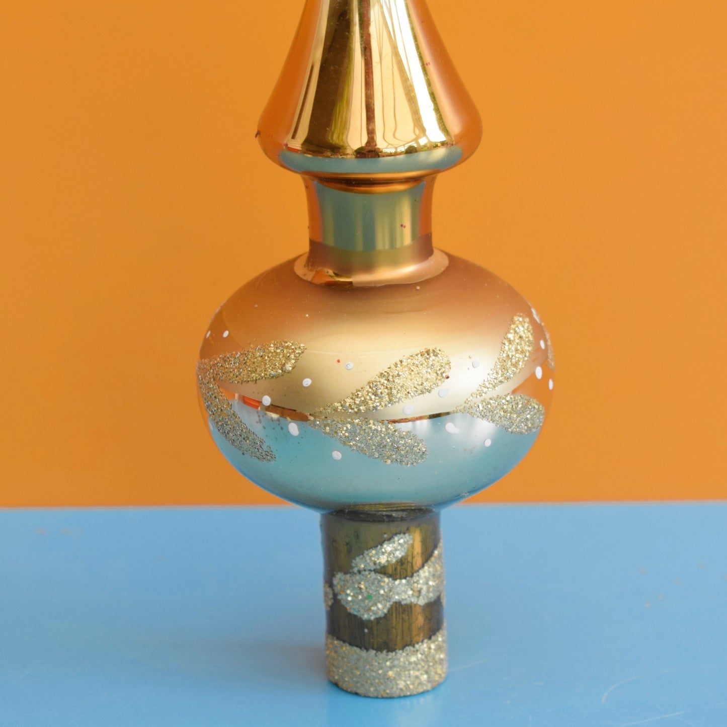 Vintage 1980s Glass Christmas Tree Topper - Boxed- Gold