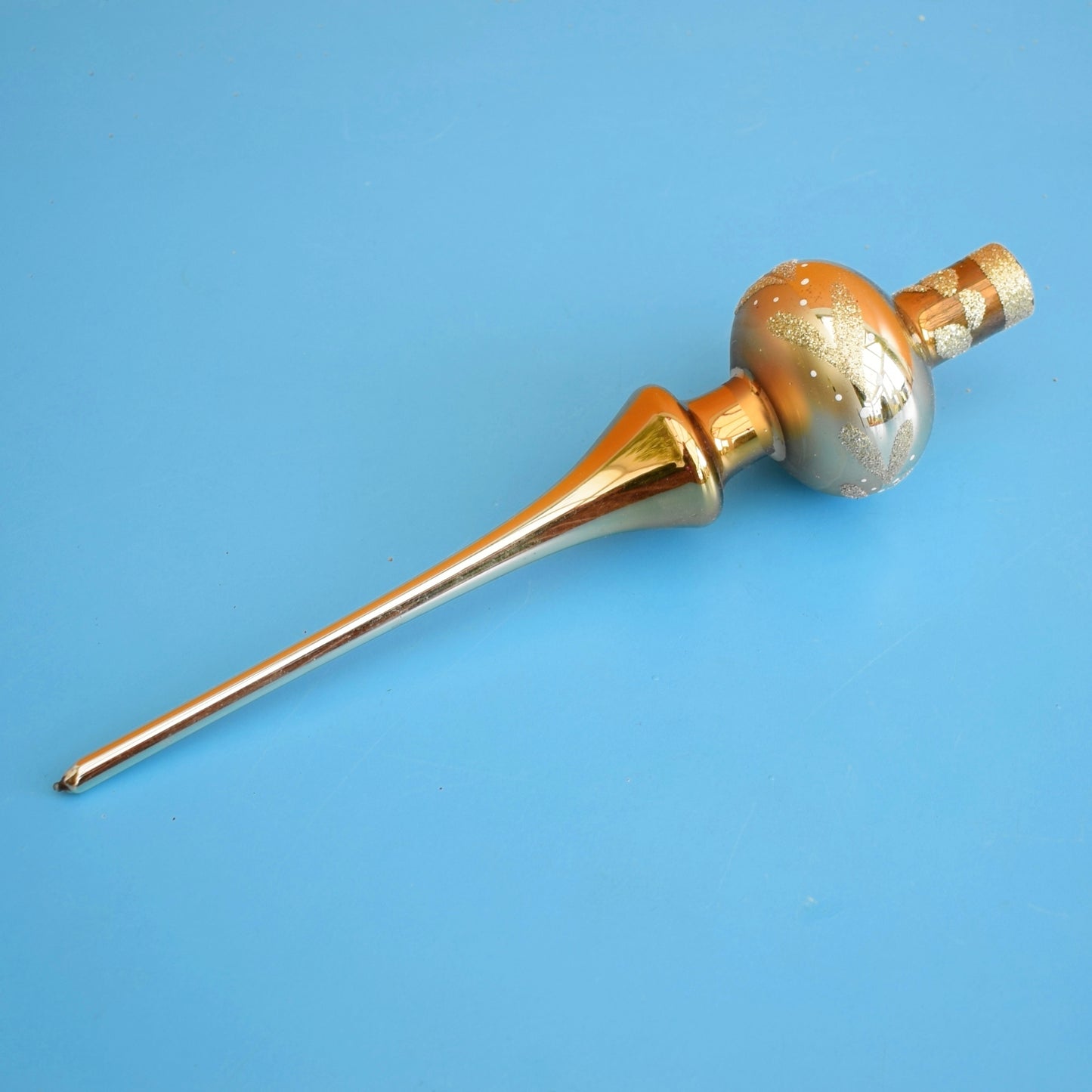 Vintage 1980s Glass Christmas Tree Topper - Boxed- Gold