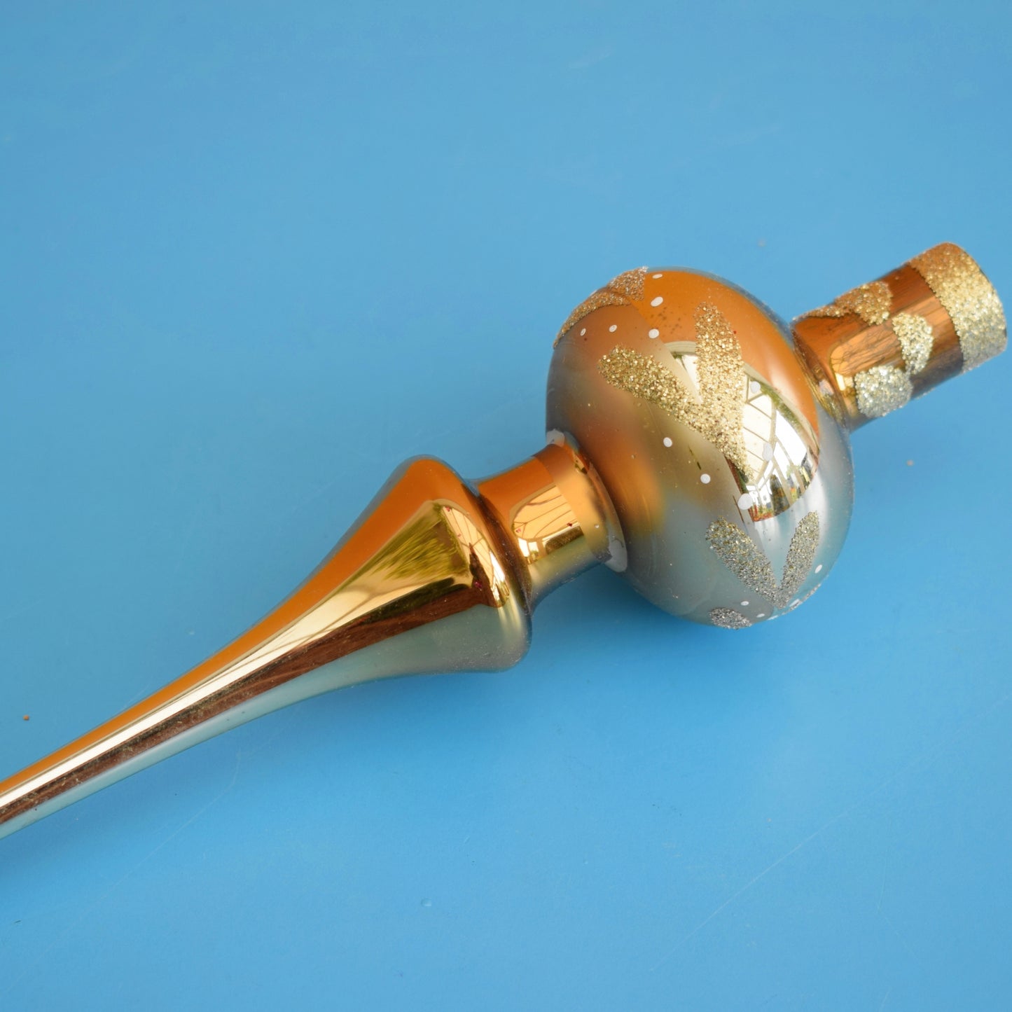 Vintage 1980s Glass Christmas Tree Topper - Boxed- Gold