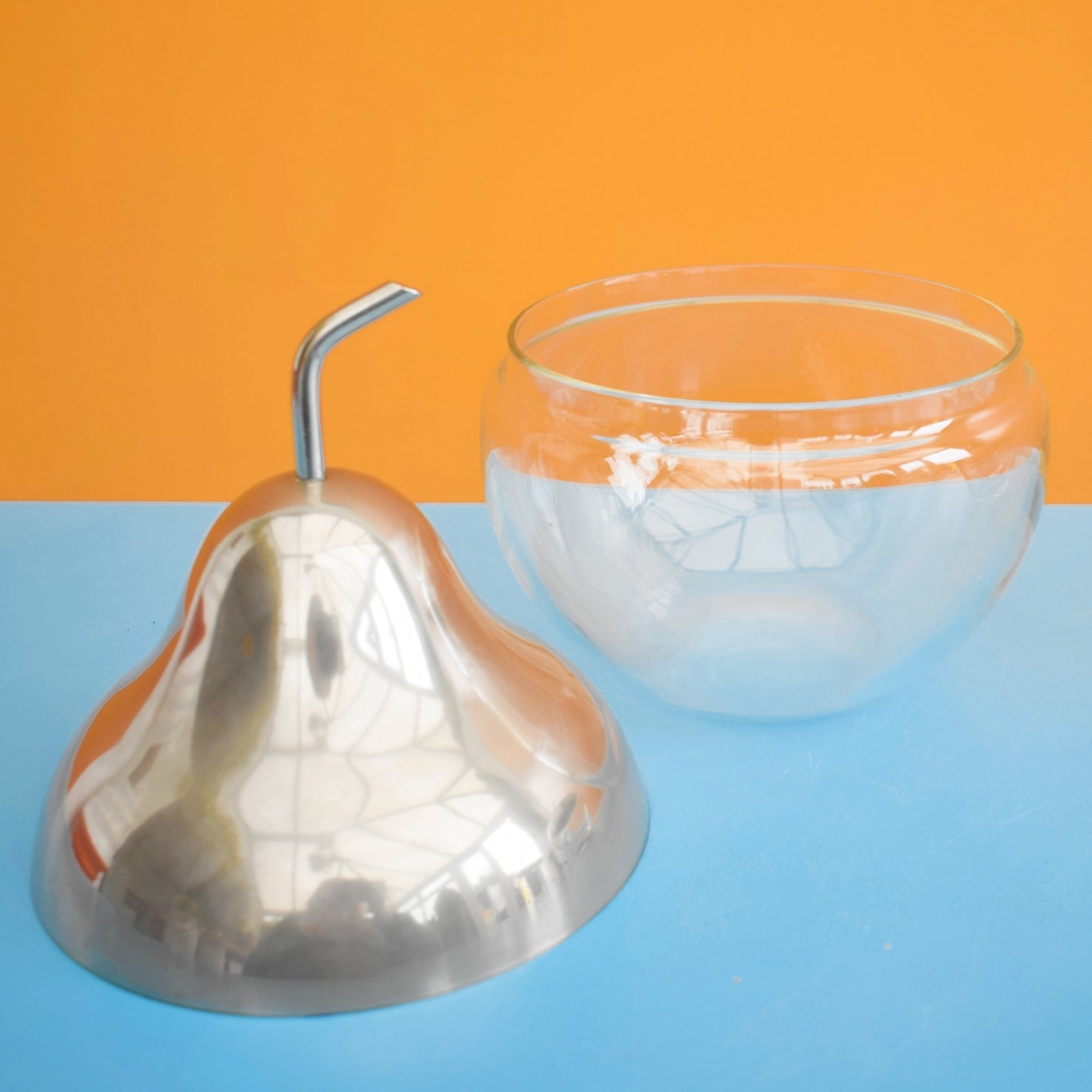 Vintage 1960s Pear / Apple Fruit Glass/ Silver Plate Sweet Jars / Storage? -Italian