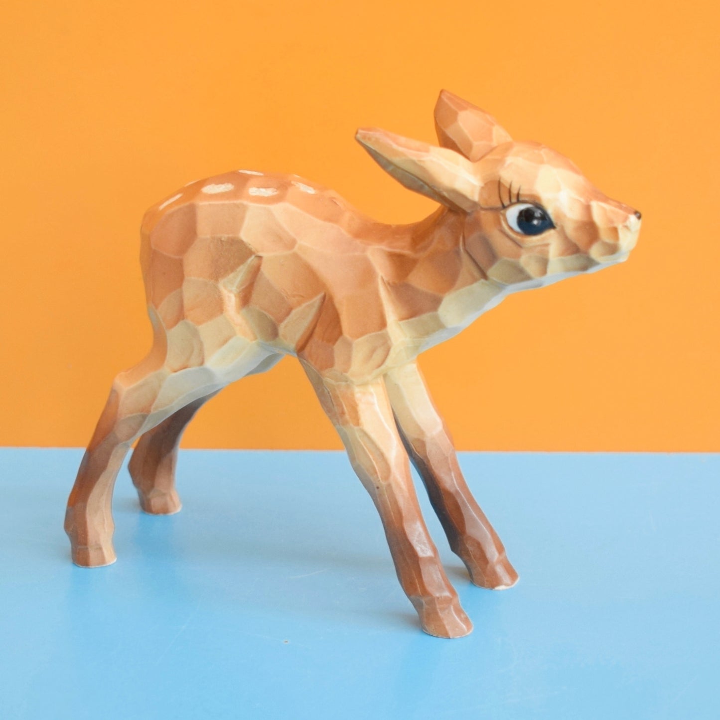 Vintage 1960s Bambi Kitsch Ornaments - Ceramic Deer - Wood Effect