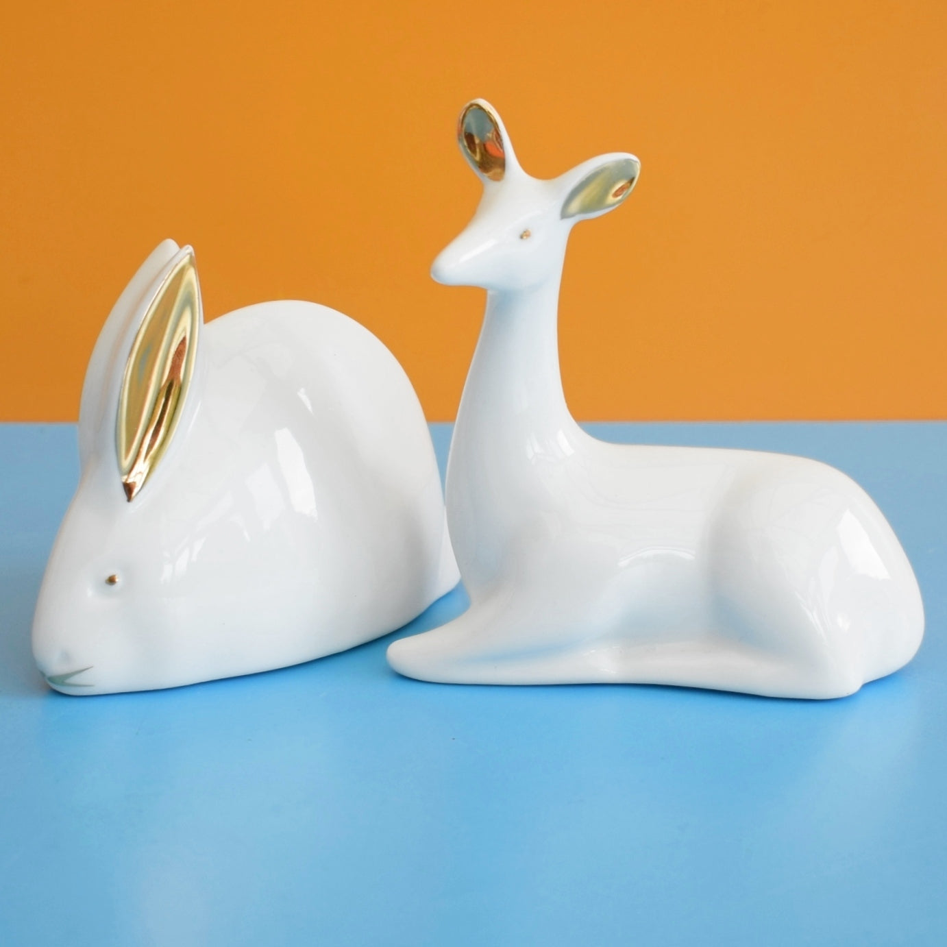 Vintage 1970s La Reine Royal Porcelain Ornaments - Spain - Rabbit / Deer
