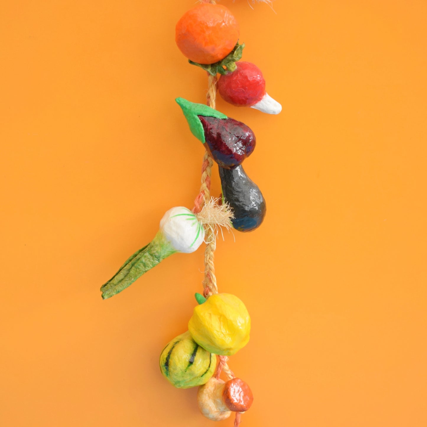 Vintage 1970s Kitsch String Of Faux Vegetables- Paper Mache - Mexican